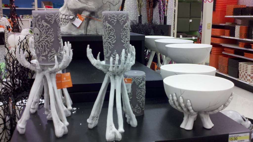 Skeleton bowls and candle holders